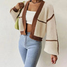 Puff sleeve striped cropped cardigan for women