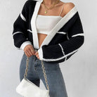 Puff sleeve striped cropped cardigan for women