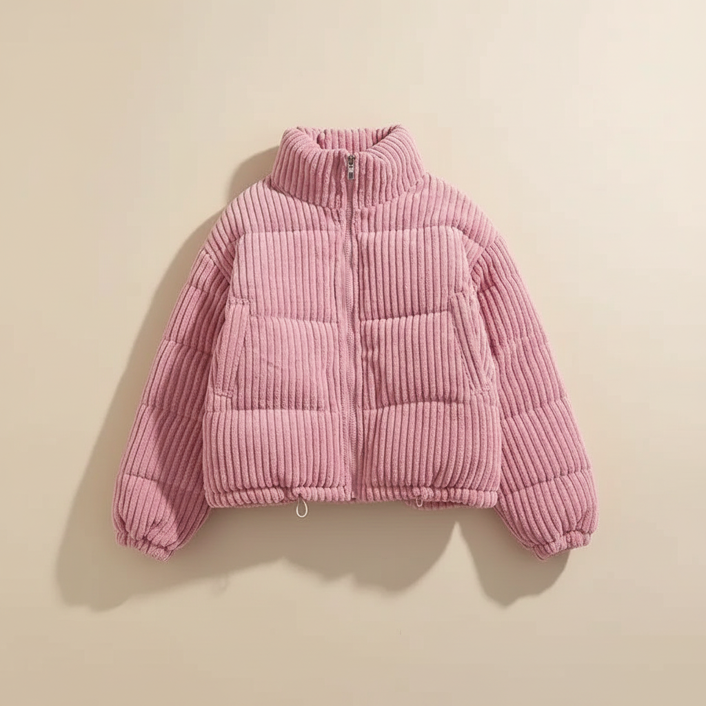 Corduroy cropped puffer jacket for women
