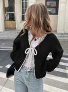 Bow front scalloped cropped cardigan for women