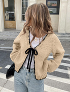 Bow front scalloped cropped cardigan for women