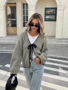 Bow front scalloped cropped cardigan for women