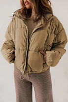 Drawcord hem cropped puffer jacket for women