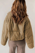 Drawcord hem cropped puffer jacket for women
