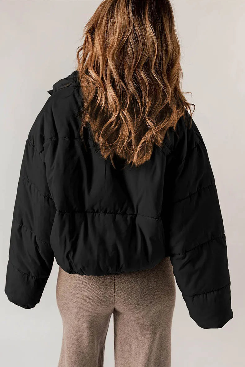 Drawcord hem cropped puffer jacket for women