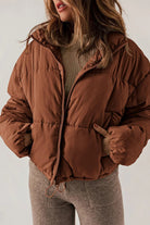 Drawcord hem cropped puffer jacket for women