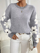 Floral oversized sweater in blue, gray, khaki, pink and green for women