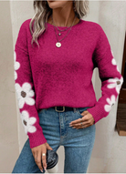 Floral oversized sweater in blue, gray, khaki, pink and green for women