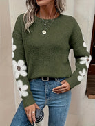 Floral oversized sweater in blue, gray, khaki, pink and green for women