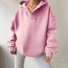 Oversized V-neck fleece hoodie for women