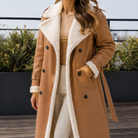 Double-breasted sherpa leather-look belted coat for women