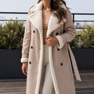 Double-breasted sherpa leather-look belted coat for women
