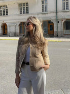 Collarless blazer in khaki for women