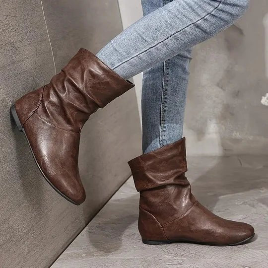 Flat slouch ankle boots for women