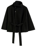 Belted cape jacket for women in beige, blue, brown or black