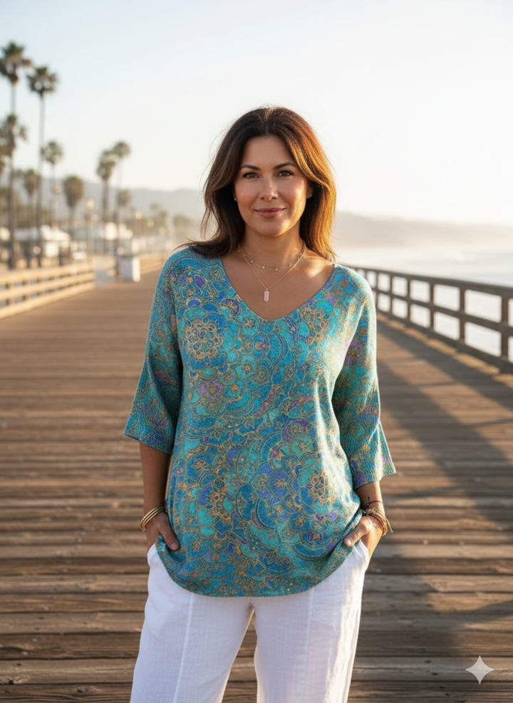 María | Suéter Casual de Punto con Estampado Retro