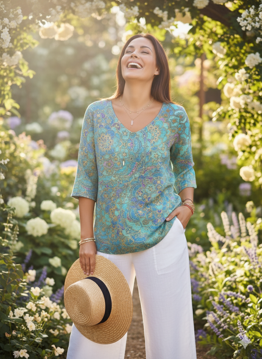 María | Suéter Casual de Punto con Estampado Retro