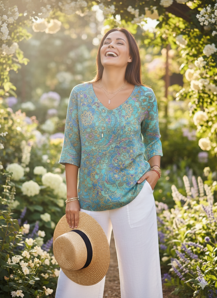 María | Suéter Casual de Punto con Estampado Retro