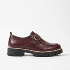 Burgundy buckle strap chunky loafers for women