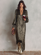 Loose sequin maxi dress with V-neck and balloon sleeves for women