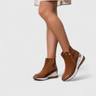 Suede-look side zip wedge boots for women