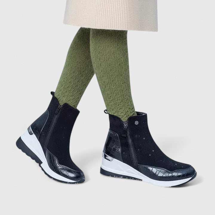 Suede-look side zip wedge boots for women