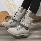 Knit panel lace-up mid-calf winter boots for women