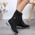 Knit panel lace-up mid-calf winter boots for women