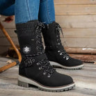 Knit panel lace-up mid-calf winter boots for women