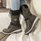 Knit panel lace-up mid-calf winter boots for women