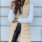 Hooded long puffer vest for women