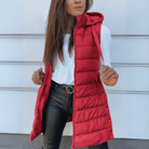 Hooded long puffer vest for women