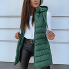 Hooded long puffer vest for women