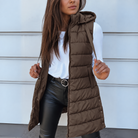 Hooded long puffer vest for women