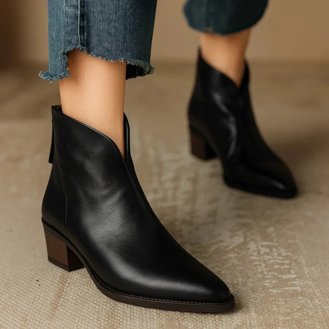 Side zip leather ankle boots for women