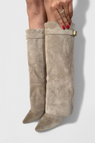 Fold-over knee-high boots women