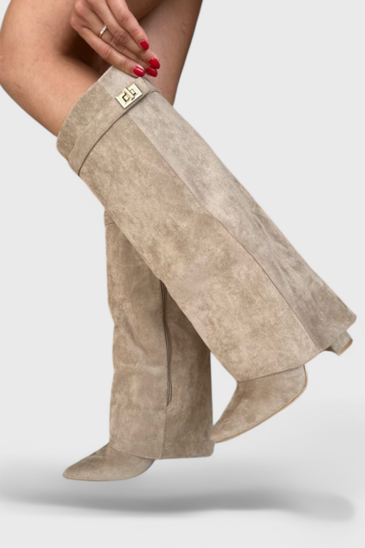 Fold-over knee-high boots women