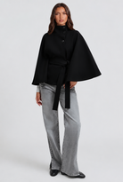 Stand collar cape style belted coat for women