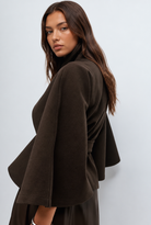 Stand collar cape style belted coat for women