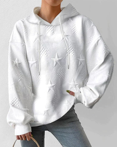 White star embossed oversized hoodie for women