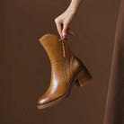 Block heel leather ankle boots for women