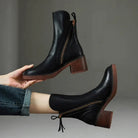 Block heel leather ankle boots for women