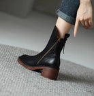 Block heel leather ankle boots for women