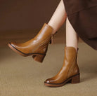 Block heel leather ankle boots for women