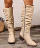 Double buckle slouch boots for women