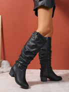 Double buckle slouch boots for women