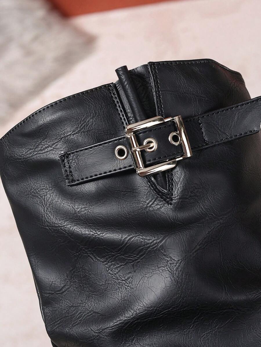 Double buckle slouch boots for women