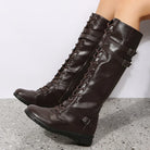 Lace-up knee-high buckle boots for women