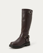 Tall buckle knee-high boots for women
