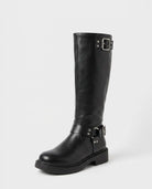 Tall buckle knee-high boots for women